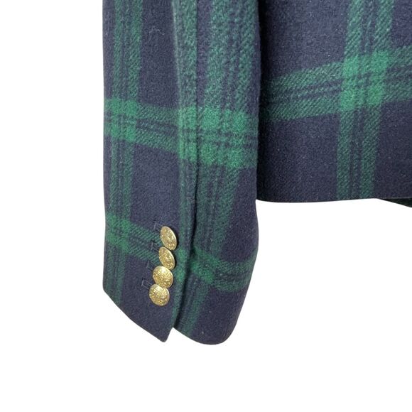 J. Crew Black Watch Plaid Schoolboy Blazer Blue Green Sz 12 Wool Blend - Picture 9 of 15